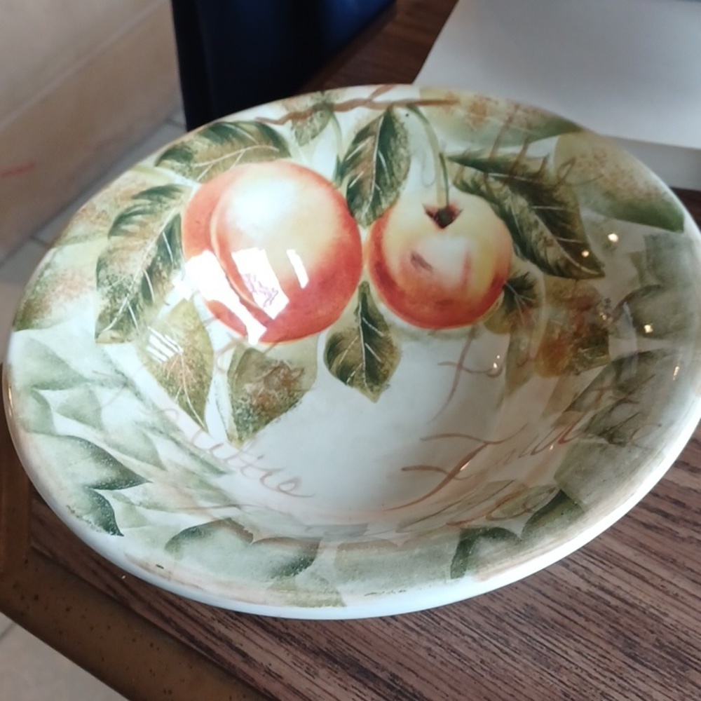 Mixed Fruits Ceramic Hand Painted Peach Bowl- 9"